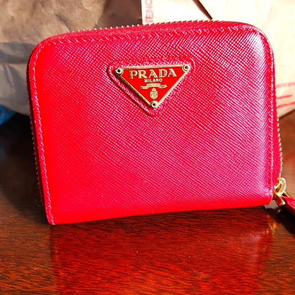 Prada Red Women's Zip. Around Wallet/Card Case - Picture 1 of 14